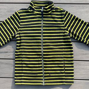 Lands' End; Black&Neon Yellow/Green Striped; Zip Up; Mock Neck Jacket; M (10-12)